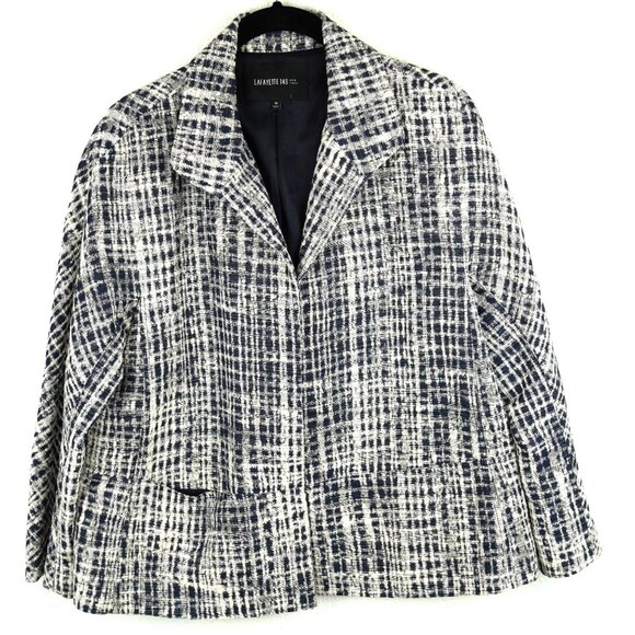 Lafayette 148 NY Tweed Plaid Textured Blazer Jacket Size 10 - Picture 2 of 11